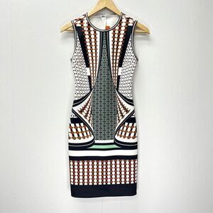 Clover Canyon Neoprene Sheath Dress Earth Tones Bold Print Graphic Sleeveless XS